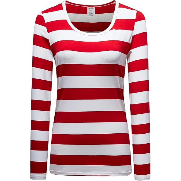 Sthisomo Women's Casual Long Sleeve Striped Scoop Neck T-Shirts (X
